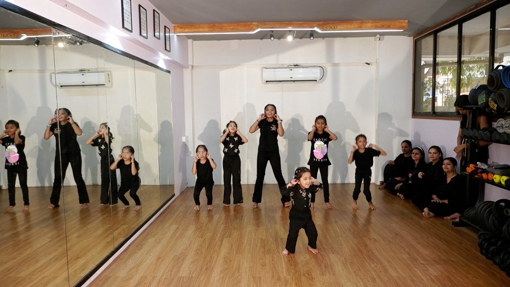 Children practicing choreography led by instructor at Dreamers Dance Studio
